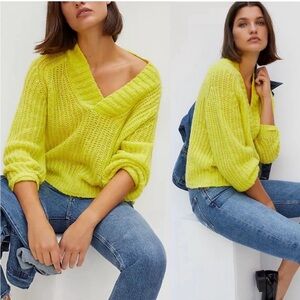 Anthropologie Wool blend Ribbed Knit Neon Sweater